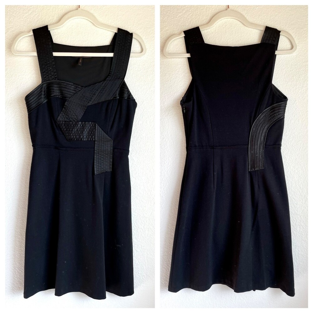 NWOT BCBGMaxAzria Women's Black A-Line Thick Strap Dress with Obi Ribbon Detail